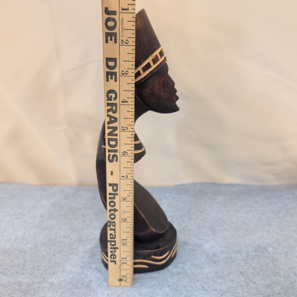 Vintage Hand Carved African Wooden Bust Sculpture Stylized Woman Folk Art - Picture 7 of 9